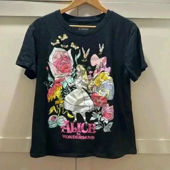 Disney XL Alice & Wonderland Black Short Sleeve Shirt - Picture 1 of 5